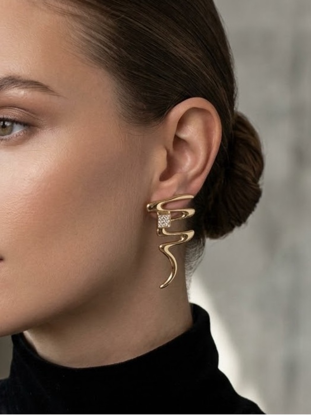 Gold Statement Drop Earrings with Pavé Detail